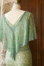 1930s Celadon Lace Capelet Gown
