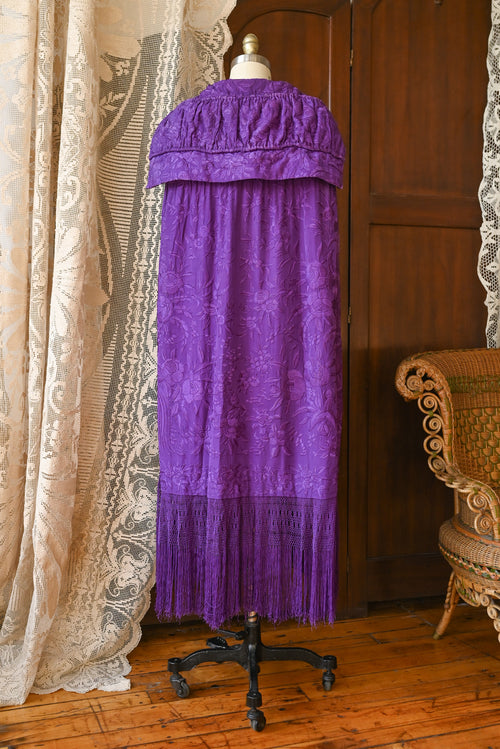 1920s Violet Silk Fringe Embroidered Cape