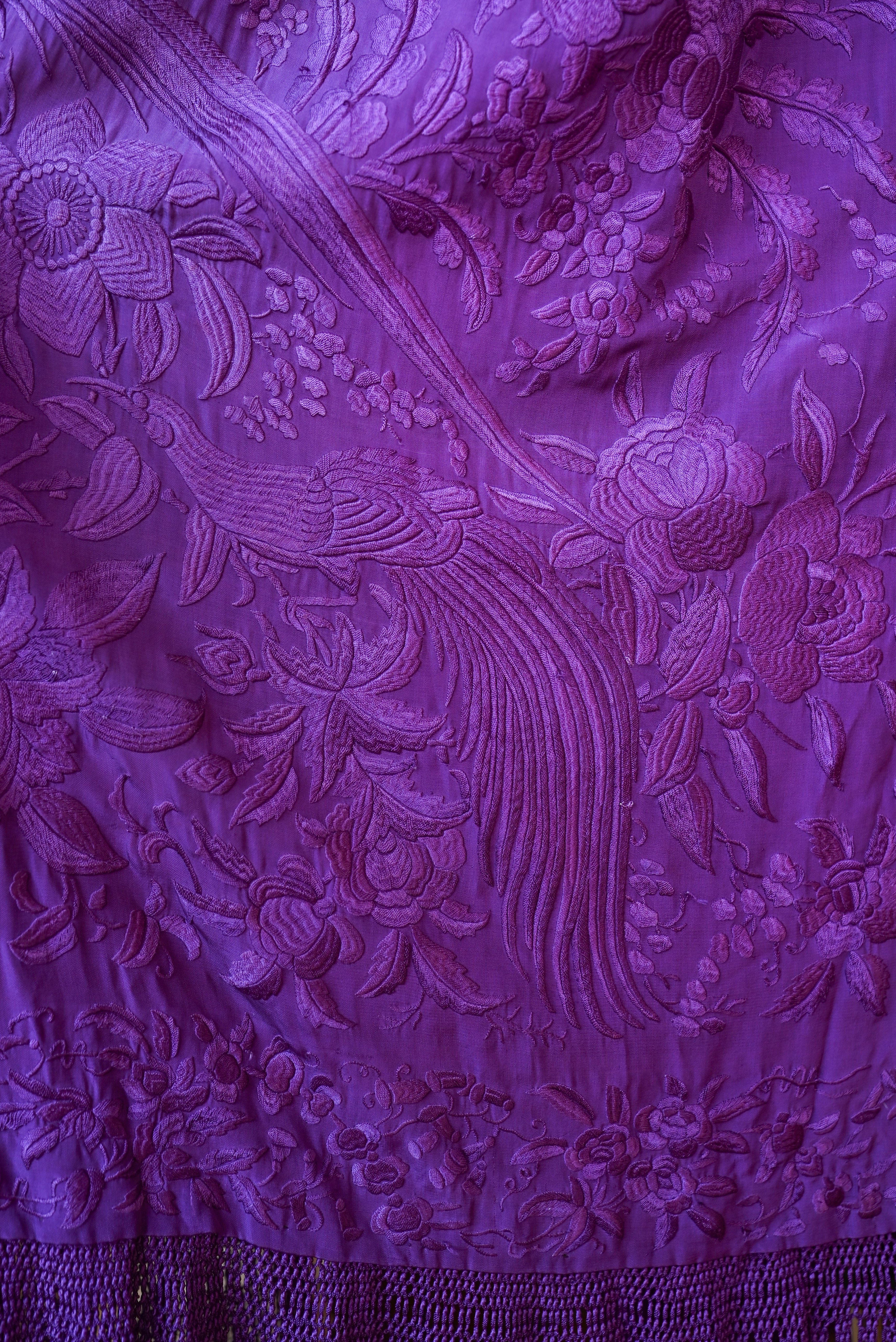 1920s Violet Silk Fringe Embroidered Cape
