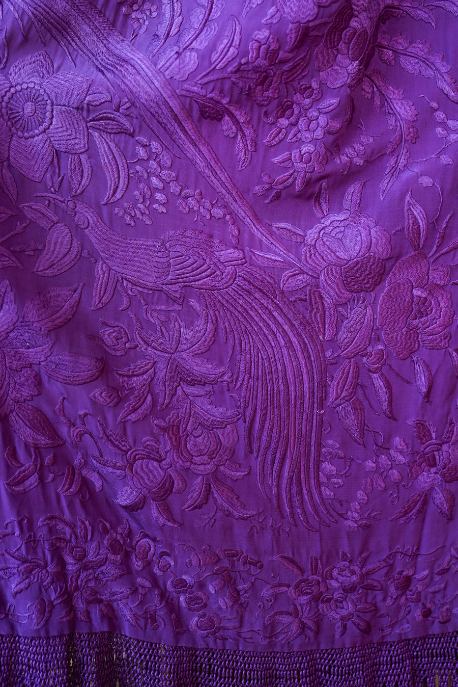 1920s Violet Silk Fringe Embroidered Cape