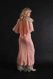 1930s Halter Neck Silk Chiffon Capelet Gown [xs/sm]