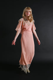 1930s Halter Neck Silk Chiffon Capelet Gown [xs/sm]