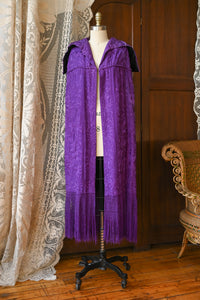 1920s Violet Silk Fringe Embroidered Cape