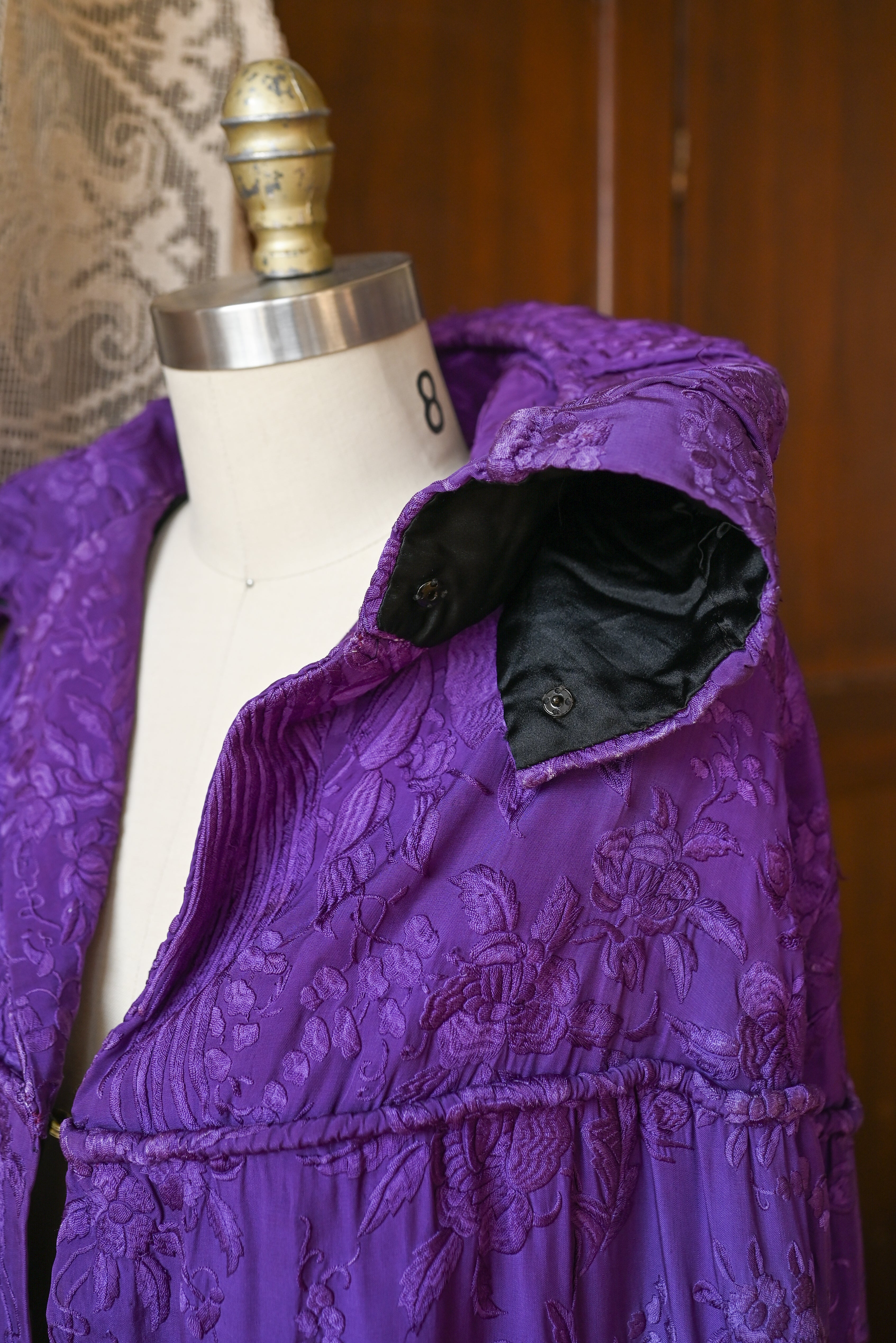 1920s Violet Silk Fringe Embroidered Cape