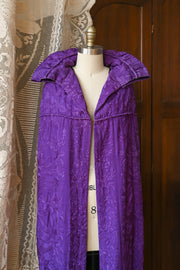 1920s Violet Silk Fringe Embroidered Cape
