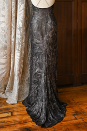 Demetra's Silver Lamé Diamanté Halter Gown