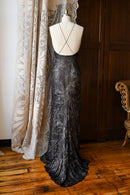 Demetra's Silver Lamé Diamanté Halter Gown