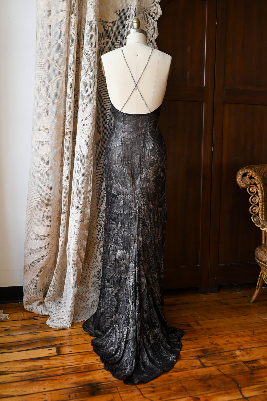 Demetra's Silver Lamé Diamanté Halter Gown