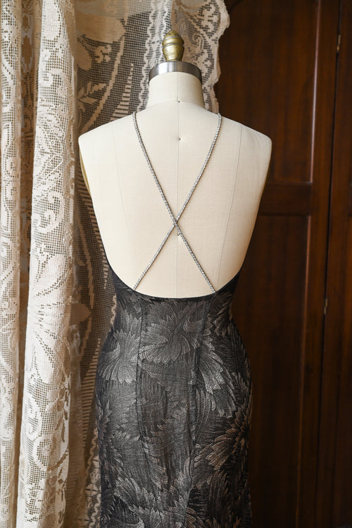 Demetra's Silver Lamé Diamanté Halter Gown