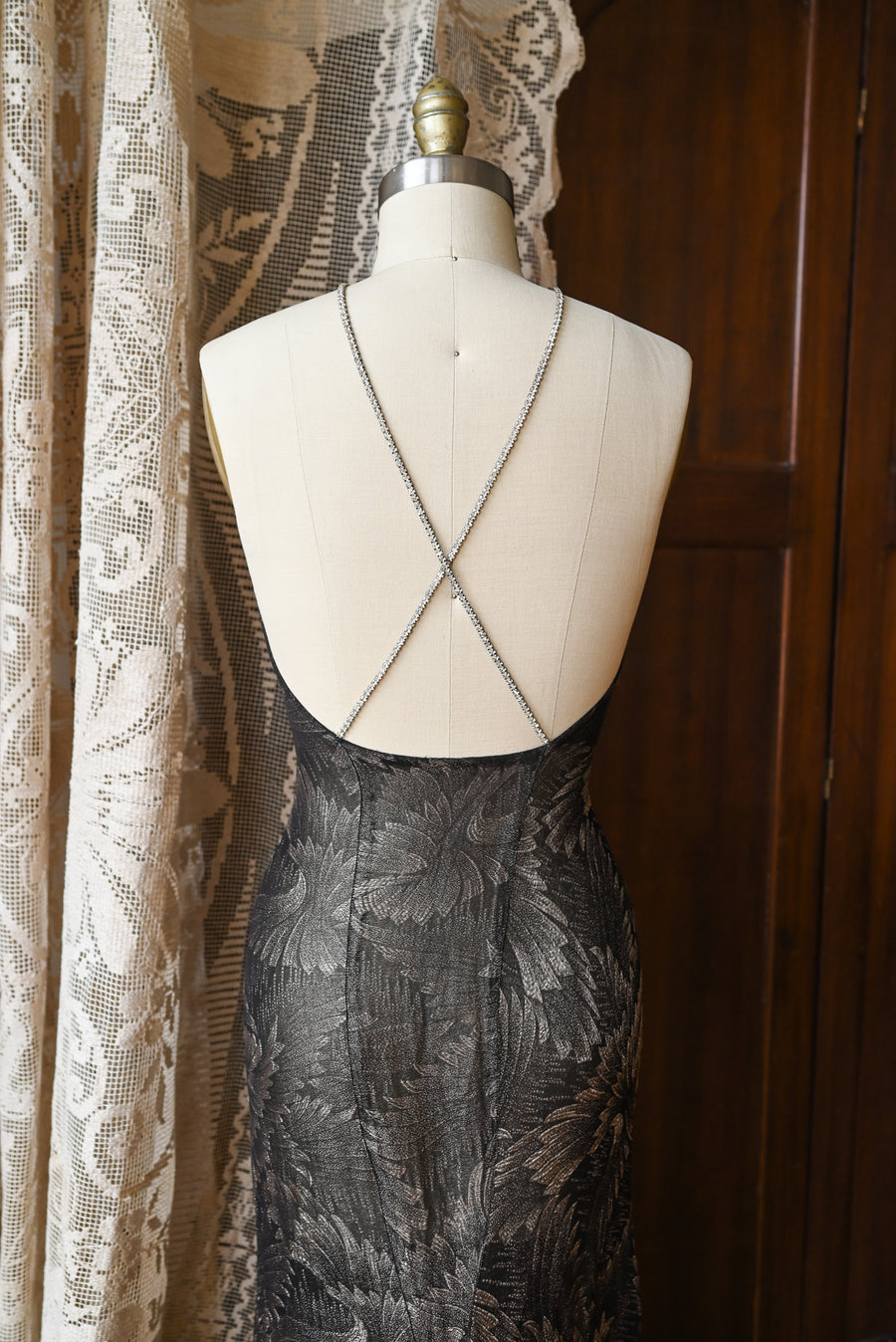 Demetra's Silver Lamé Diamanté Halter Gown