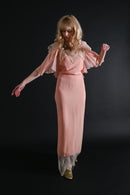 1930s Halter Neck Silk Chiffon Capelet Gown [xs/sm]