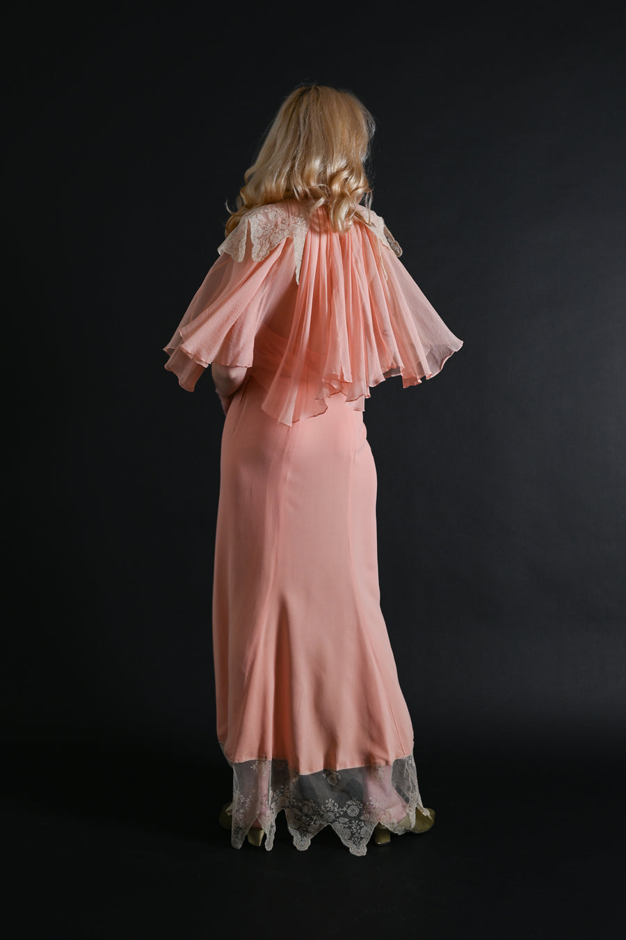 1930s Halter Neck Silk Chiffon Capelet Gown [xs/sm]