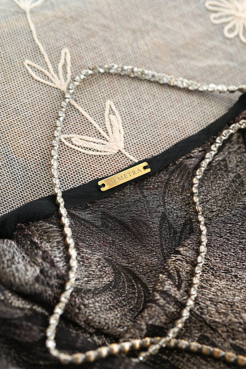 Demetra's Silver Lamé Diamanté Halter Gown