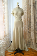 1930s Silver Lamé Cowl Back Trained Gown