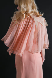 1930s Halter Neck Silk Chiffon Capelet Gown [xs/sm]