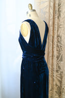 1930s Cobalt Silk Velvet Art Deco Wrap Gown