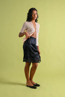 1930s Black Silk + Lace Monogrammed Slip Skirt [xs/sm]