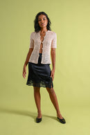 1930s Black Silk + Lace Monogrammed Slip Skirt [xs/sm]