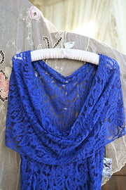 1930s Cobalt Lace Cowl Back Gown