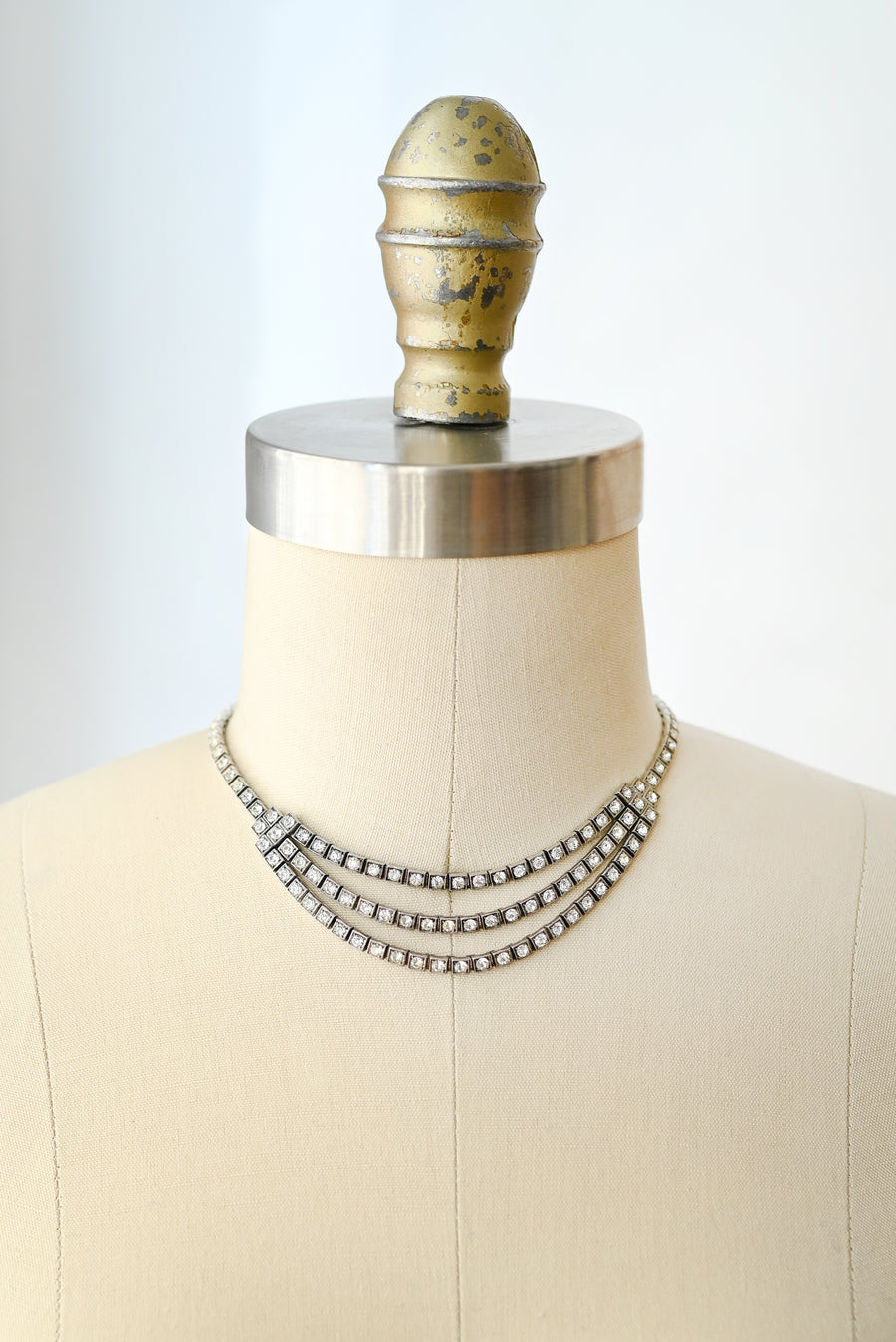 1930s Sterling Triple Strand Rhinestone Choker