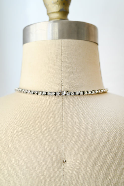 1930s Sterling Triple Strand Rhinestone Choker