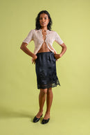 1930s Black Silk + Lace Monogrammed Slip Skirt [xs/sm]