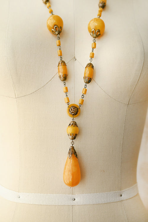 1920s Marbled Celluloid Egyptian Revival Sautoir