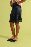 1930s Black Silk + Lace Monogrammed Slip Skirt [xs/sm]