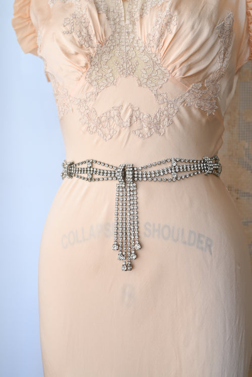 Midcentury Rhinestone Tassel Belt