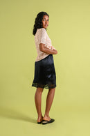 1930s Black Silk + Lace Monogrammed Slip Skirt [xs/sm]