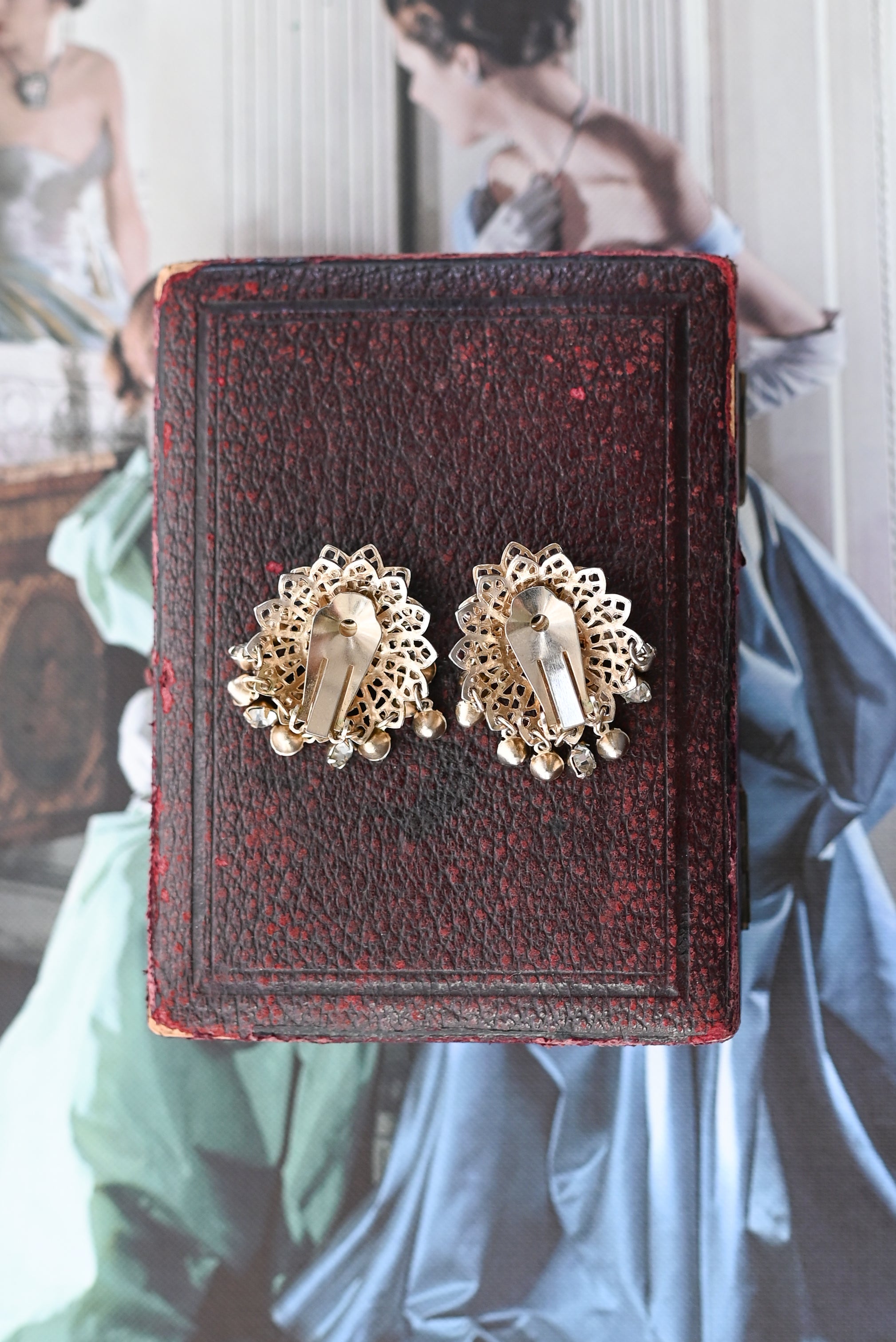 Midcentury Rhinestone Dangle Clip Ons