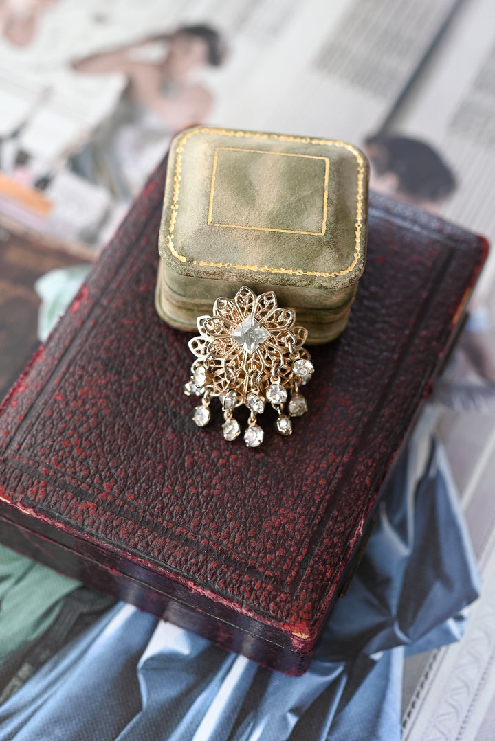 Midcentury Rhinestone Dangle Clip Ons