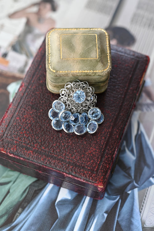 Midcentury Blue Rhinestone Dangle Clip Ons