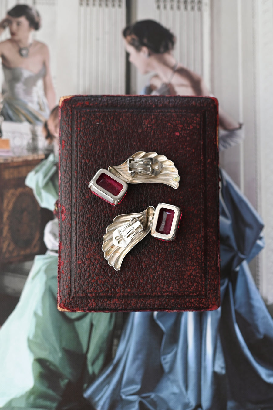 1940s Cerise Paste Winged Clip On Earrings