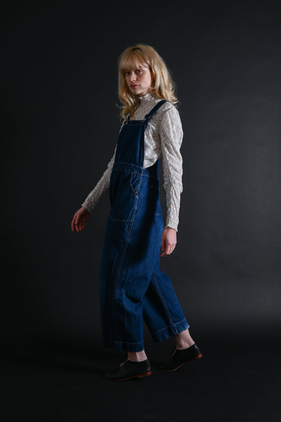 1930s Indigo Denim Side Snap Overalls [med/lrg]