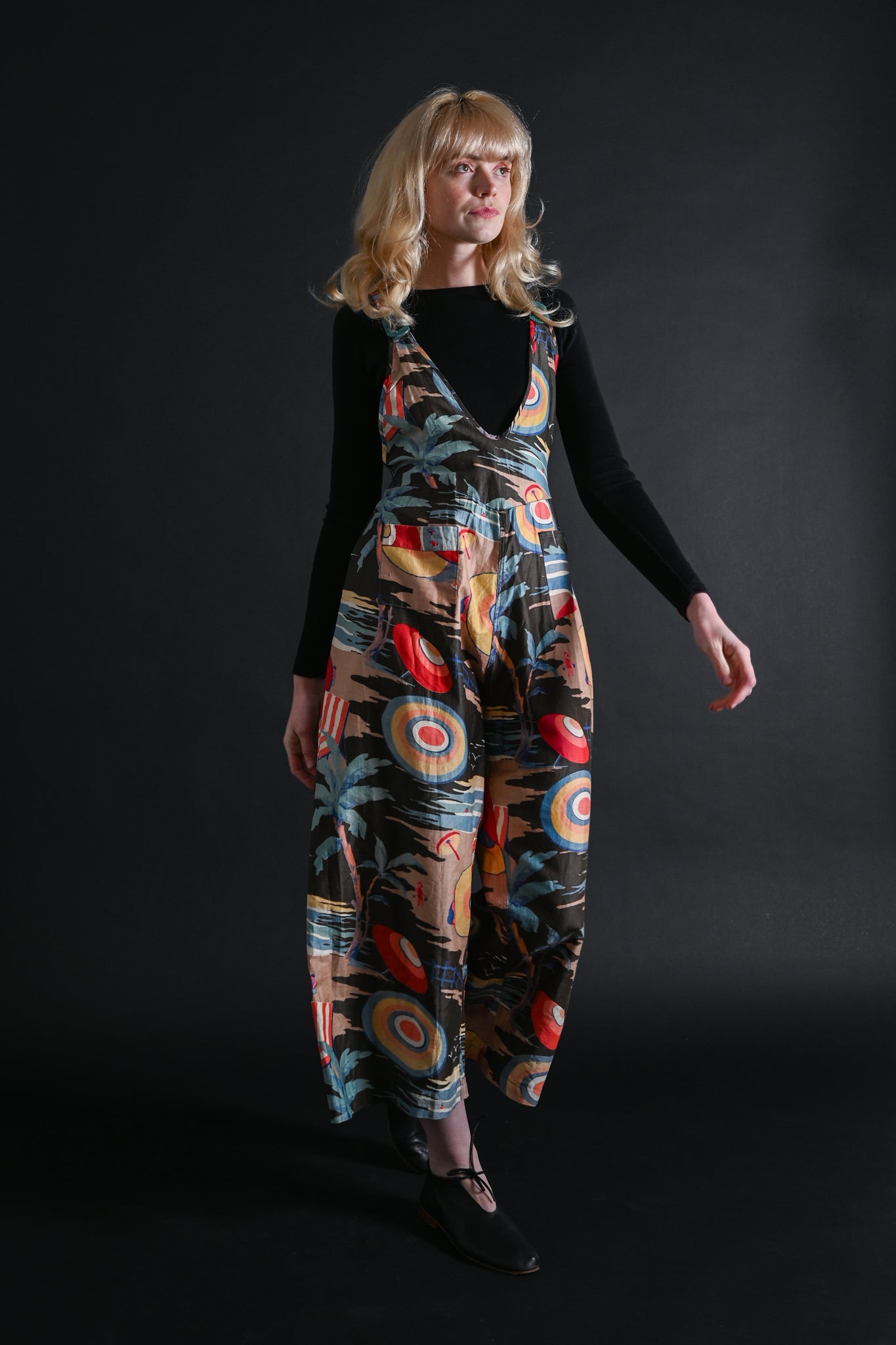 1920s Deadstock Art Deco Print Beach Pajamas [med/lrg]