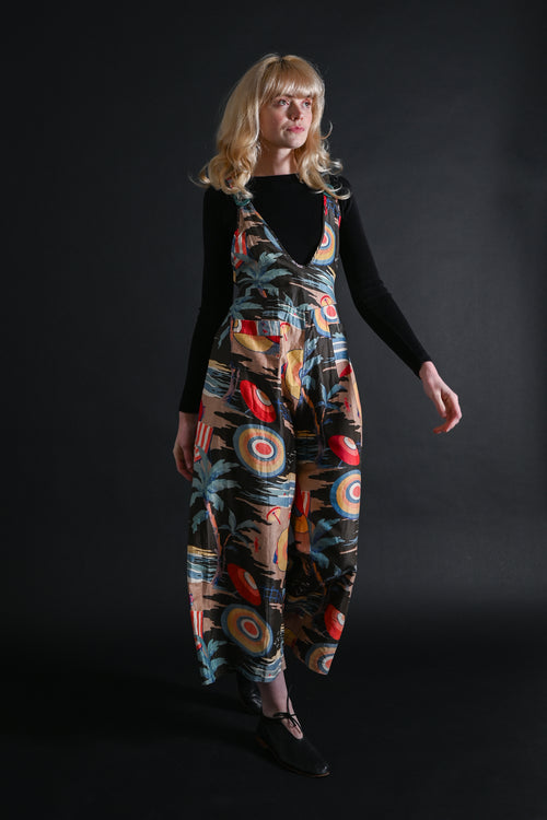 1920s Deadstock Art Deco Print Beach Pajamas [med/lrg]