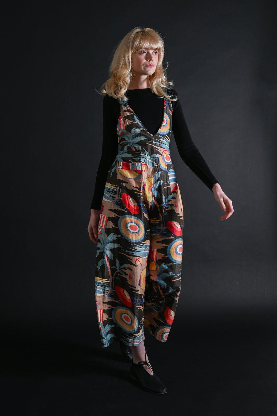 1920s Deadstock Art Deco Print Beach Pajamas [med/lrg]