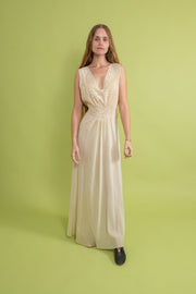 1930s Ivory Silk Appliqué Slip Dress [xs/sm]