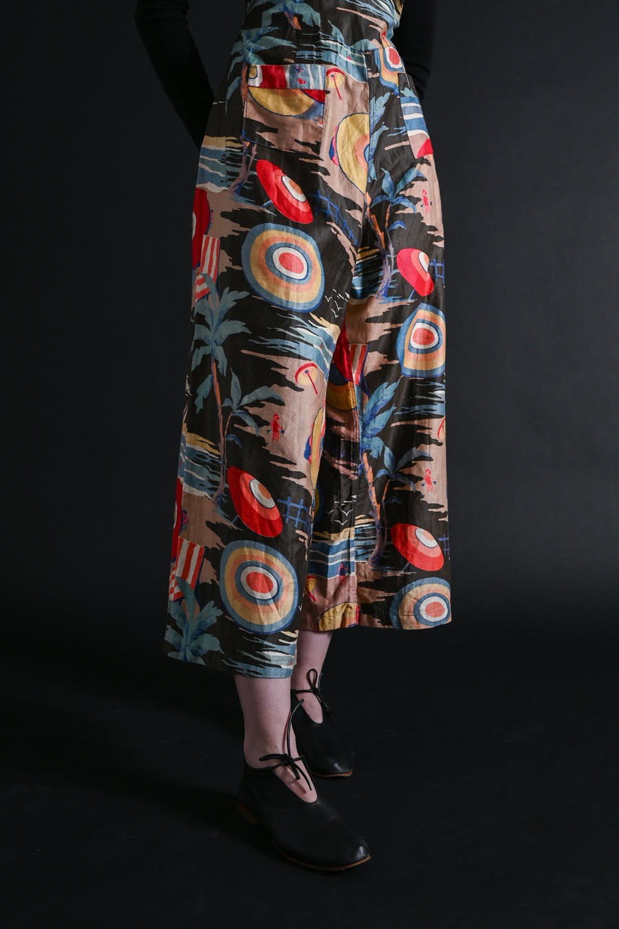 1920s Deadstock Art Deco Print Beach Pajamas [med/lrg]