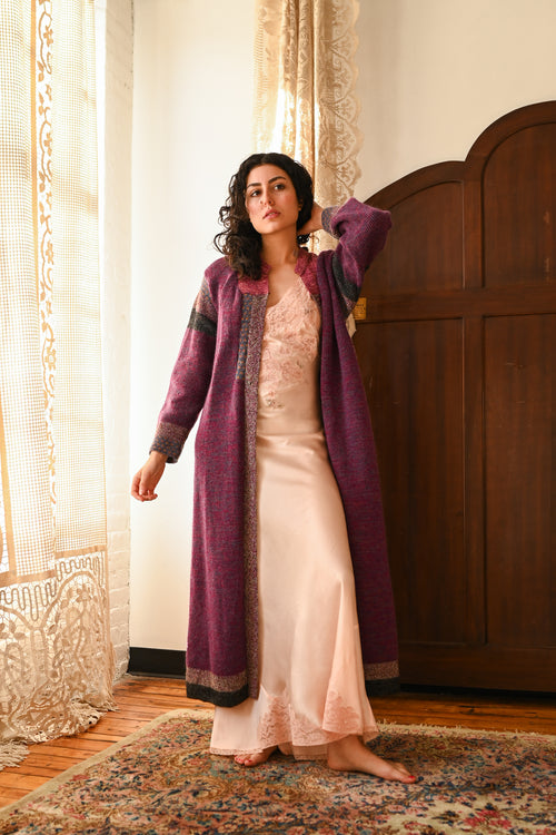 1970s Handknit Wool Colorblock Duster [sm/med/lrg]