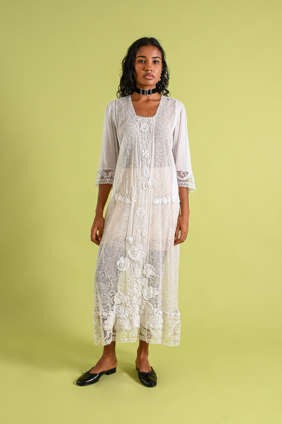 1920s Hand Embroidered Cotton Whitework Dress [sm/med/lrg]