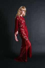 1930s Blood Red Lace + Silk Chiffon Robe [xs/sm/med]