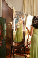 Demetra's Green Silk Appliqué Flutter Sleeve Gown [sm/med]