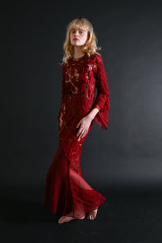 1930s Blood Red Lace + Silk Chiffon Robe [xs/sm/med]