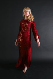 1930s Blood Red Lace + Silk Chiffon Robe [xs/sm/med]