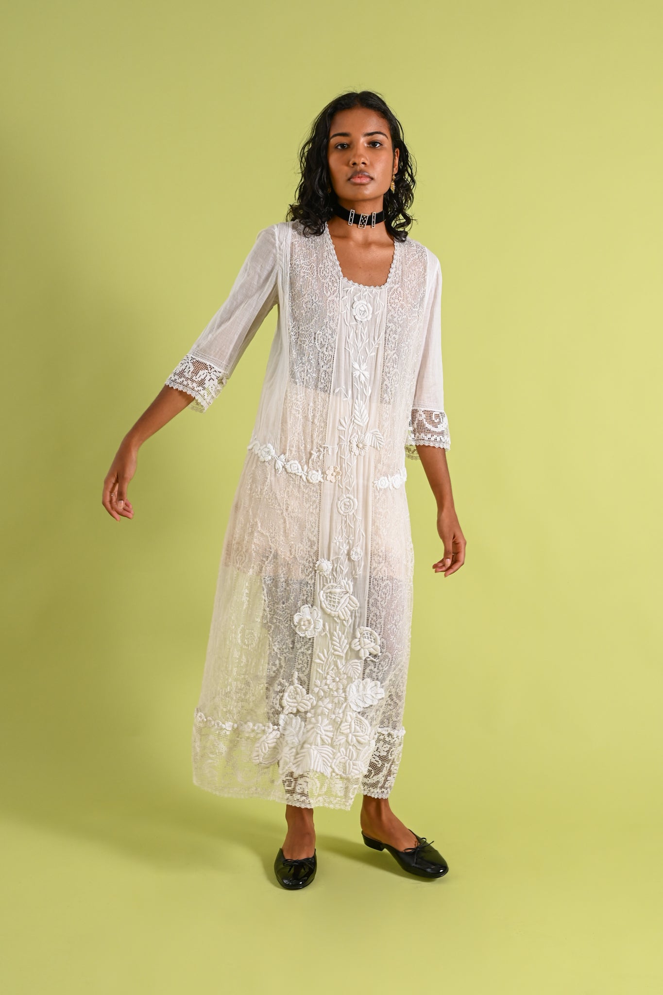 1920s Hand Embroidered Cotton Whitework Dress [sm/med/lrg]