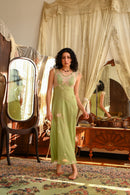 Demetra's Green Silk Appliqué Flutter Sleeve Gown [sm/med]