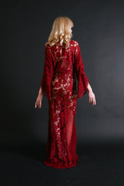 1930s Blood Red Lace + Silk Chiffon Robe [xs/sm/med]