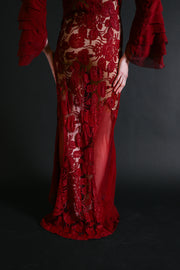 1930s Blood Red Lace + Silk Chiffon Robe [xs/sm/med]